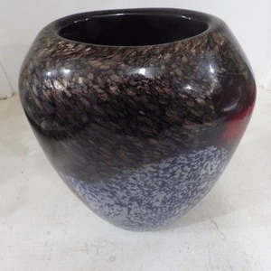 large heavy murano vase blues & browns with red & gold & silver adventurine - Picture 1 of 10