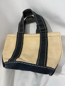 Vintage LL Bean Mini Micro Boat And Tote Canvas & Navy Blue Handles Sawtooth Tag - Picture 1 of 8