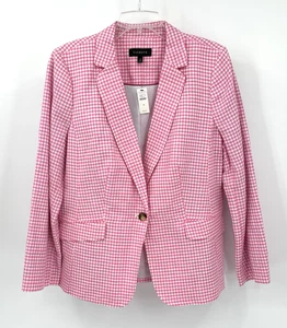 NEW TALBOTS jacket blazer cotton linen gingham check pink white preppy 16 - Picture 1 of 7