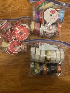 LOT OF 60 MIXED SATIN & CLOTH RIBBON NEW & PARTIAL ASSORTED COLORS & WIDTHS #1 - Picture 1 of 14