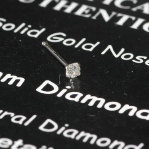 CERTIFIED APPRAISED REAL DIAMOND NOSE STUD RING 14K WHITE GOLD NEW SAME DAY SHIP - Picture 1 of 11