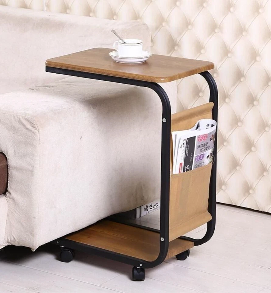 Tavolino da Caffe Porta Pc Laterale Divano Letto Metallo legno con Ruote Moderno - Immagine 1 di 2