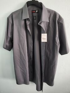 Men's J Ferrar Slim Fit Short Sleeve Dress Shirt Gray Size XL 17-17 1/2 34-35