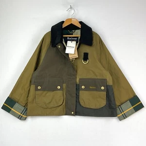 Barbour Alma Wax Jacket Womens 8 Sand Olive Block Spey Short Chung Waxed Patch - Picture 1 of 16