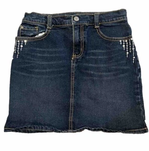Gymboree Girls Dark Blue Denim Embellished Adjustable Waist Jean Skirt Size 12 - Picture 1 of 5