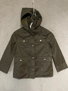 J Crew Crewcuts Girl’s Field Jacket Hooded Size 6/7 Army Green Full Zip Pockets - Picture 1 of 5