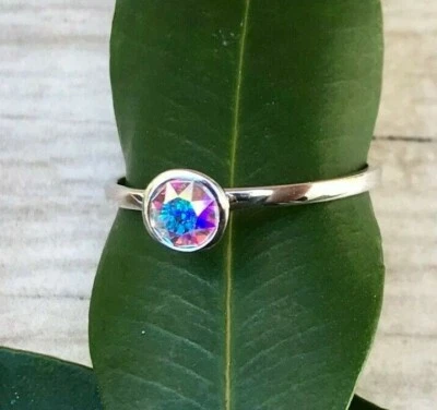 Anillo de cristal de Swarovski genuino de plata de ley 925, tamaño 6,7,8,9 de moda Foto 1 de 4