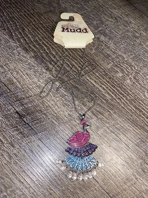 Collar Mudd Rosa Morado Azul Imitación Cristal Largo Plata Pájaro Pavo Real Foto 1 de 4