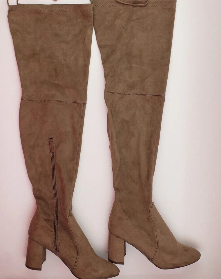 Mujer Breckelles Vanessa Marrón Sobre la Rodilla Bota Gruesa Tacón Bloque Talla 7 Foto 1 de 4