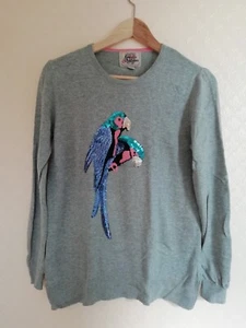 Arabella Addison Multicoloured Sequin Parrots Grey Cotton Jumper Size 14 - Picture 1 of 5