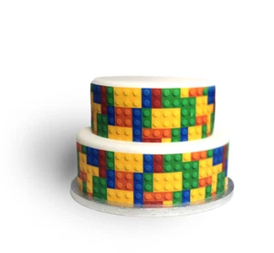 A4 Edible Decor Icing Sheet Colourful Block Brick Ribbon Border for larger cakes - Picture 1 of 3