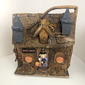 Folk Art Witch House Handcrafted Tree Bark Halloween Decor Artisan Crafted - Picture 1 of 11