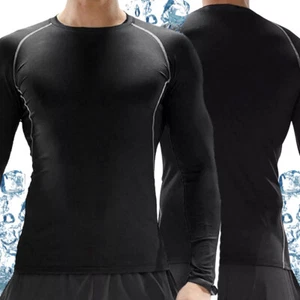 Men Compression Shirt Thermal Base-Layer Sports Top Long Sleeve Gym Cool Dry Fit - Picture 1 of 23