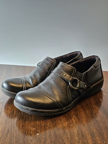 Mocassini Clarks donna neri in pelle ruvida Cheyn Fame US 9 slip on