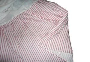 WAVERLY RED & WHITE TICKING STRIPES (1) RUFFLED QUEEN BEDSKIRT SPLIT 17" DROP - Picture 1 of 5