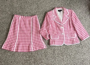 Isabel & Nina taglia 6 tweed maglia set 2 pezzi gonna rosa bianco pied de poule NUOVO - Foto 1 di 8