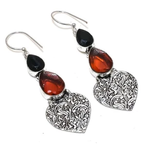 Citrine, Spinel Gemstone Handmade 925 Sterling Silver Jewelry Earring 2.56" - Picture 1 of 5