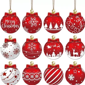 12 Pezzi Palline di Natale Creative Ciondolo in Legno Decorazione da Appendere Regalo Vacanze: - Foto 1 di 10
