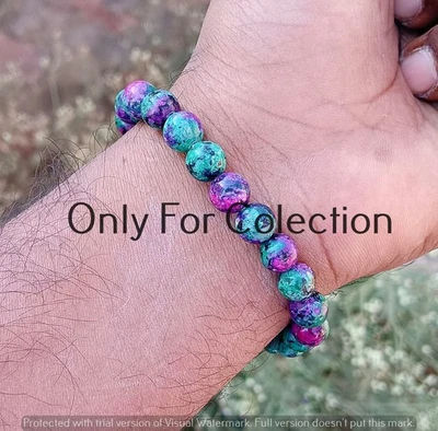 Pulsera elástica de 8 mm con cuentas de piedras preciosas de rubí verde joyería de atracción Foto 1 de 3