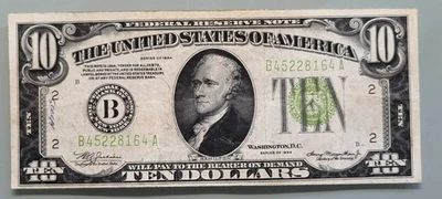1934 Ten Dollar Federal Reserve Note $10 Early Small Size Circulated #96490 - Image 1 of 2
