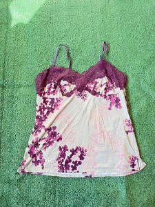 Vintage y2K 2000s Lace Floral Flower Cami Tank Top Coquette Fairy Grunge L - Bild 1 von 7