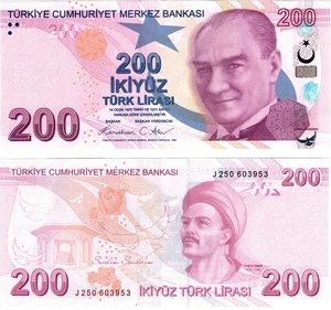 2025 Turkey 200 Turkish Lira Banknote P227 g Prefix J UNC Sign Fatih Karahan - Picture 1 of 1