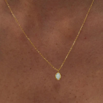 Dainty White Opal Necklace, 18K Gold Necklace, s925 Necklace, Opal Necklace - Изображение 1 из 4