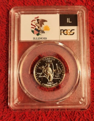 2003 s silver proof Illinois statehood quarter PCGS PR 69 DCAM (flag label) - Image 1 of 2