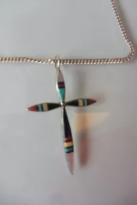 Sehr schöne, alte Kette mit Anhänger ,Kreuz ,Sterlingsilber m. Steinen ,signiert - Bild 1 von 5