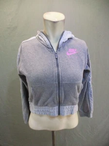 NIKE Size M Girls Gray Cotton Blend Full Zip Pocket Crop Athletic Jacket 071 - Picture 1 of 9