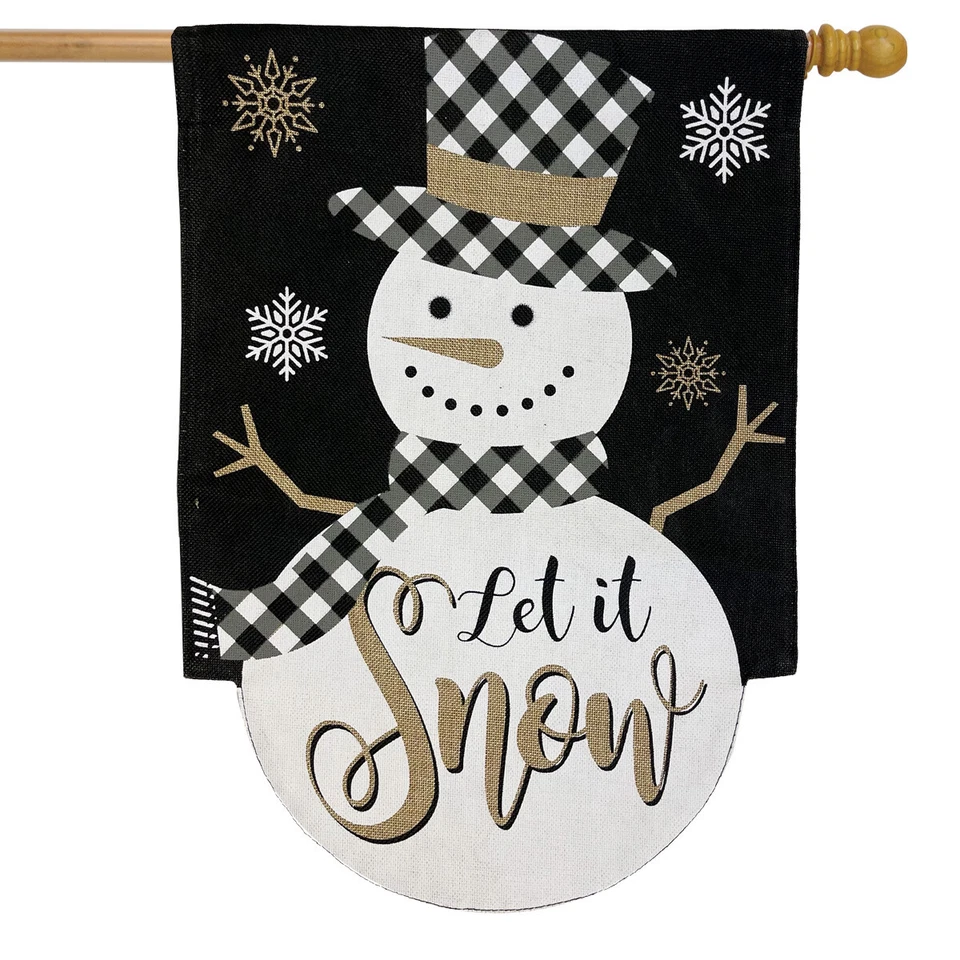 Checkered Snowman Burlap Winter House Flag Let It Snow 28" x 40" Briarwood Lane - Image 1 of 3