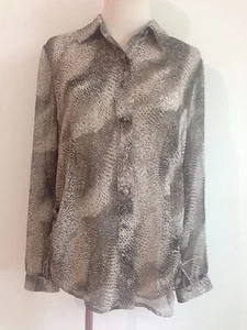 CHICO'S Button Down Shirt Sheer Gray, Taupe & Brown Animal Print Size 0 - Picture 1 of 10