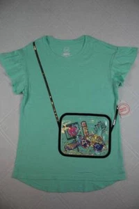 Girls T Shirt Medium Size 7 - 8 3D Purse with Sequins Green School Tee Fashion - Picture 1 of 4