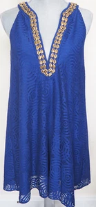 Nuevo Vestido LILLY PULITZER Azul Real ACHELLE Místico Nudo Encaje Swing XS - Dorado - Imagen 1 de 4