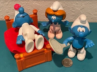 RARE Smurfette, Sporty, Sleepy or Bed Smurfs 2002 McDonald's Toys Peyo AUSTRALIA - Image 1 of 4