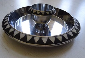 Large Towle Silver Metal Platter Dip Tray Mother of Pearl Inlay 13" - Picture 1 of 12