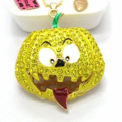 Colar pingente de ouro abóbora 3D cristal amarelo Betsey Johnson bolsa de presente grátis - Imagem 1 de 2