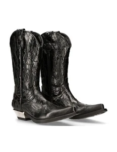 NEW ROCK M-7921-S1 BLACK FLAME BOOTS Black Leather Heavy Biker Western Cowboy 46 - Picture 1 of 7