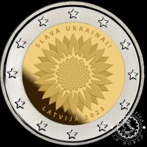 LADOBLA - 2023 - Coincard 2 EUROS BU - Girasol para Ucrania - Letonia - Picture 1 of 2