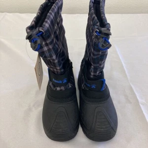 Kamik Jungen Schneestiefel blau schwarz Gummi schnurgebunden mittlere Wade Haken & Schlaufe 2 neu - Bild 1 von 6