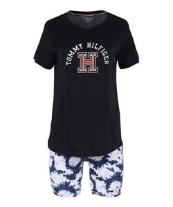 Tommy Hilfiger Navy Blazer Logo Crewneck Tee & Bike Shorts Pajama Set - Size S/P