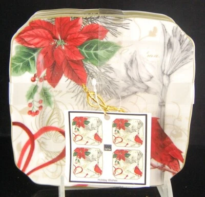 Juego de 222 platos de aperitivo Quinto Holiday Wishes/4 nuevos - invierno pájaro cardinal Foto 1 de 2