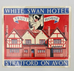Original Vintage White Swan Hotel Stratford On Avon England Hotel Luggage Label - Picture 1 of 3