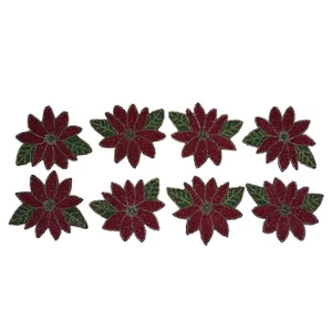 Cynthia Rowley Beaded Poinsettia Glass Coasters Set Of 8 - Picture 1 of 3