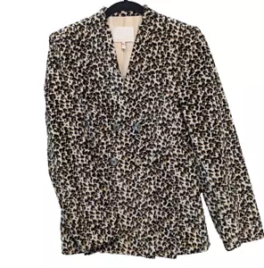 Rebecca Taylor Jacket Womens 8 Tan Leopard Print Velveteen Blazer Velvet Animal - Picture 1 of 11