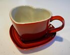 Le Creuset Red Ceramic Valentines Heart Mug with Saucer ~ 1 Mug & 1 Saucer NWOT