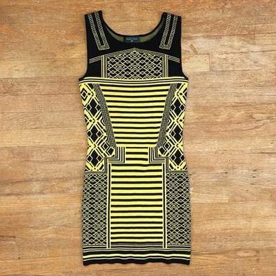 Vintage Soft Knit Dress Size XS 90s Striped Geometric Print Sleeveless Bodycon - Image 1 of 4