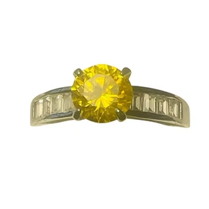Silver Tone Costume Ring Women's Fashion Yellow & Clear Stones Size 8.75 - Picture 1 of 15