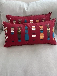 Crate & Barrel Set Of 2 Festive Christmas Lumbar Pillows Covers And Inserts - Picture 1 of 8