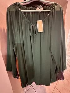 Michael Kors Plus Size Key Hole Top 4X Moss Green Color - Picture 1 of 5